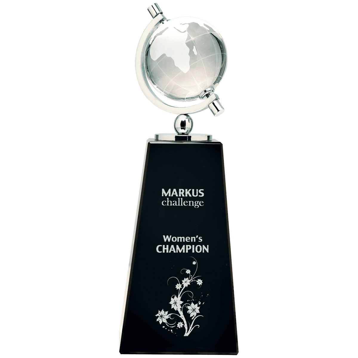 Crystal Spinning Globe on Black Pedestal Base Award