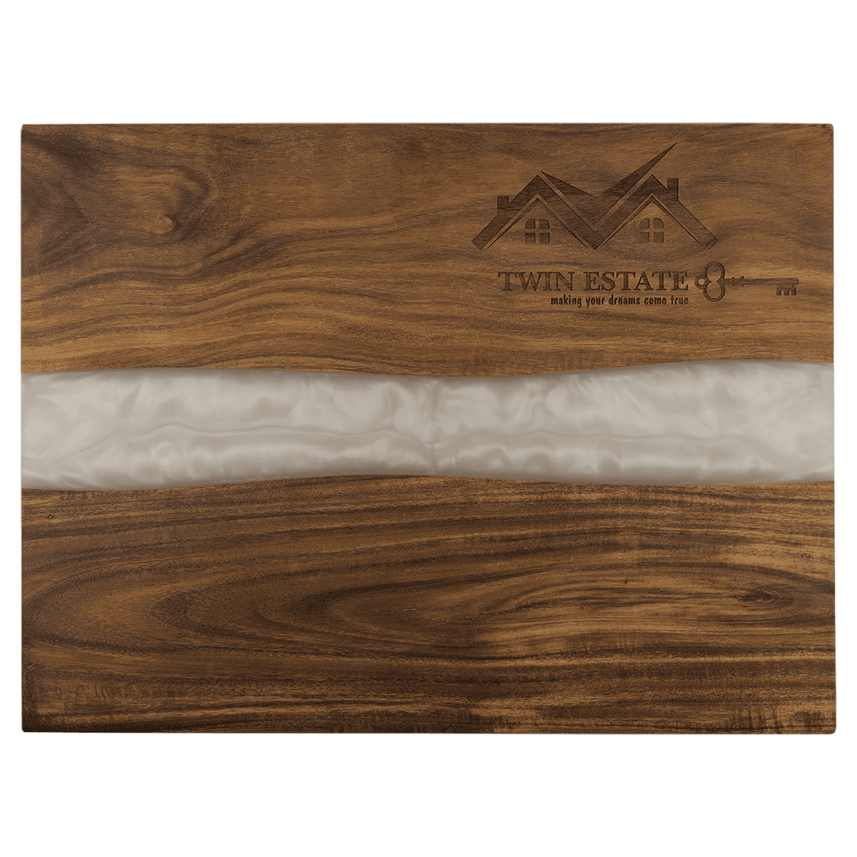 Acacia and White Pearl Resin Serving Board