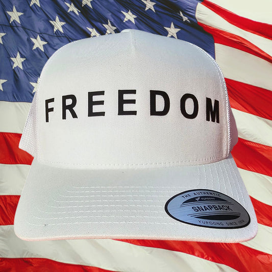 White Freedom Hat snapback cap front view