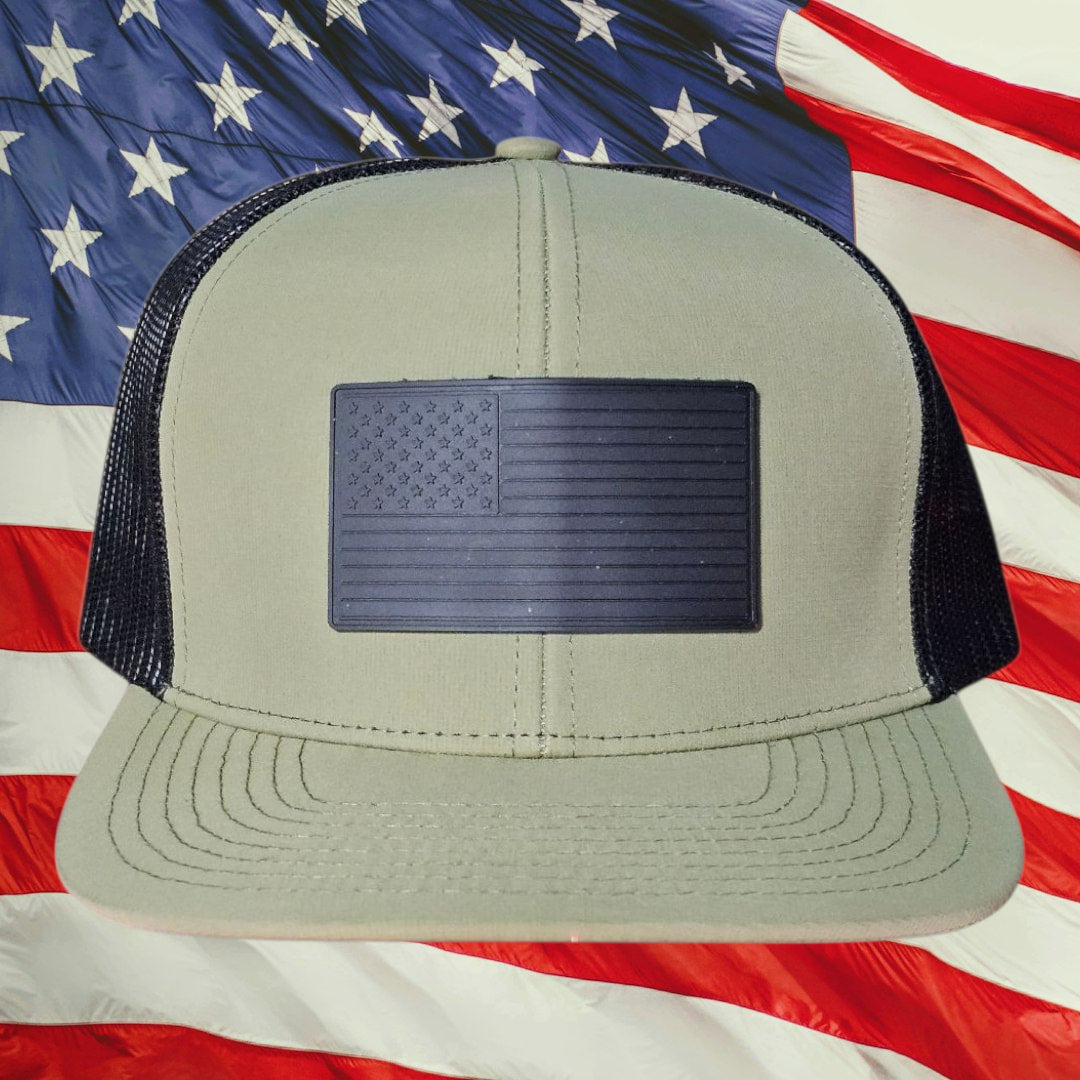 American Flag Black PVC Hat snapback cap front view