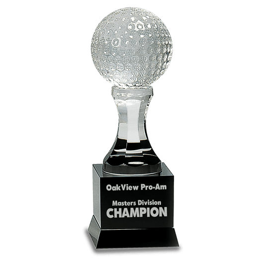Crystal Golf Ball on Black Pedestal Base Award