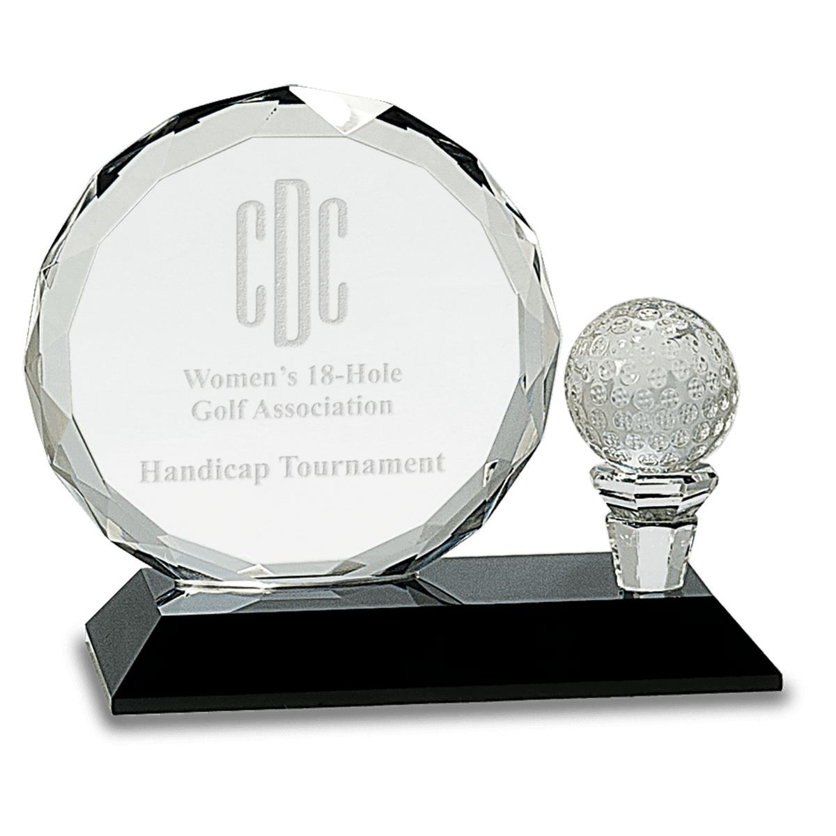 Round Facet Crystal with Golf Ball on Pedestal Base Award