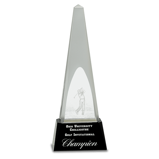 Clear Crystal 3D Golf Spire on Pedestal Base Award