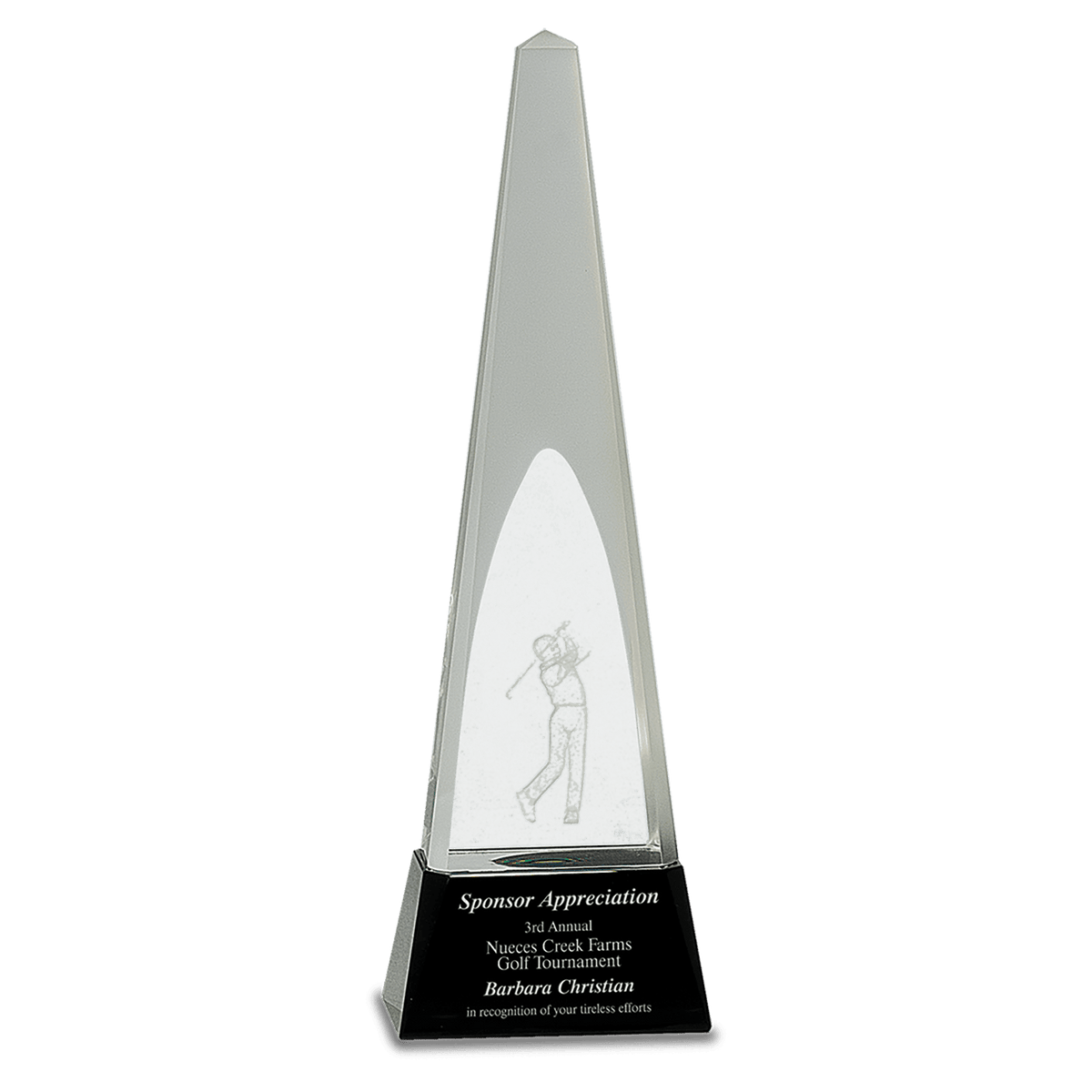 Clear Crystal 3D Golf Spire on Pedestal Base Award