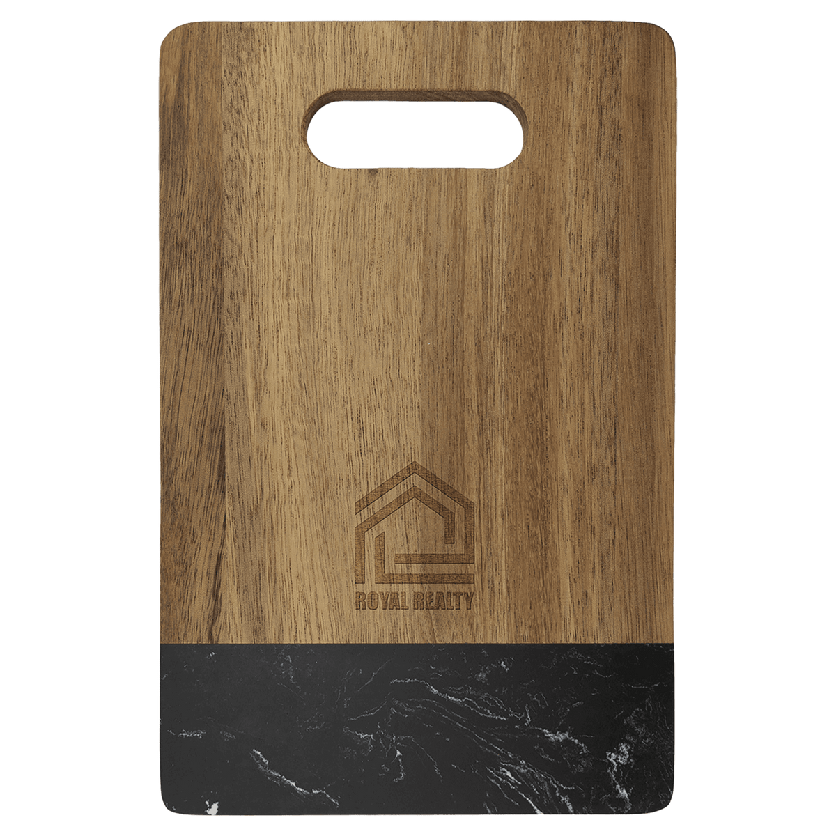 Acacia and Black Marble Cutting Board with Handle