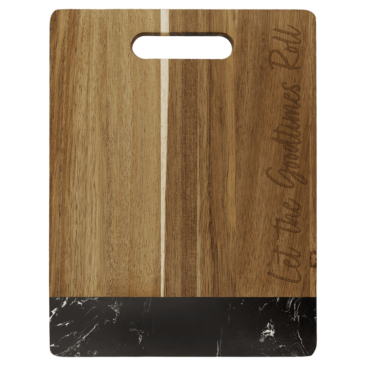 Acacia and Black Marble Cutting Board with Handle